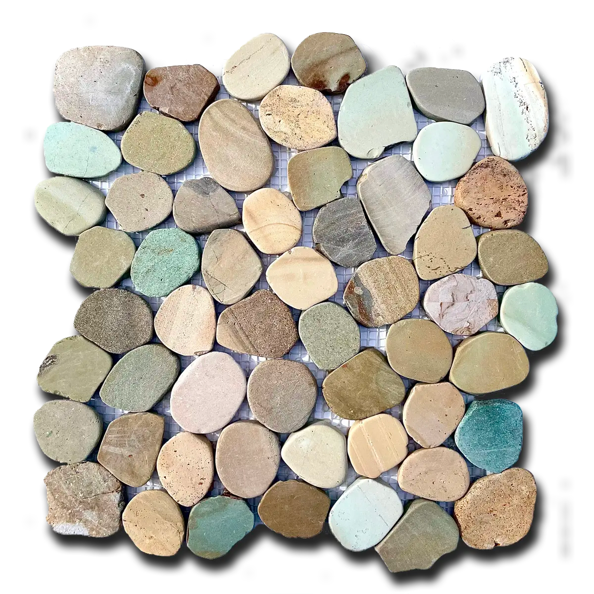 Mosaico de guijarros planos de colores mezclados mate de 30 x 30 cm