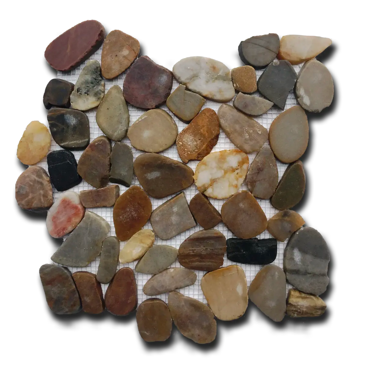 Mosaico de guijarros planos de color oscuro mixto de 30 x 30 cm