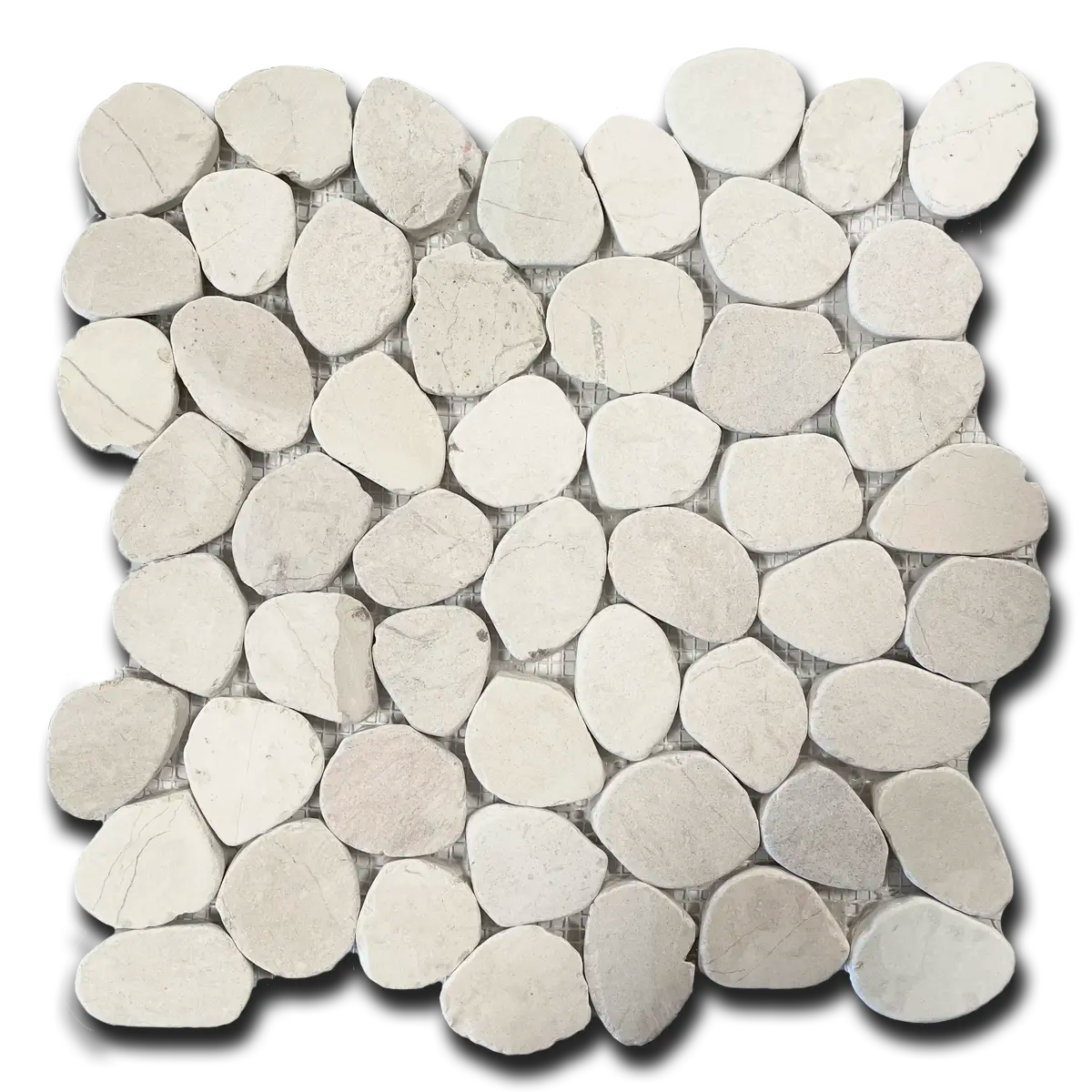 Mosaico de guijarros planos blancos redondos de 30 x 30 cm