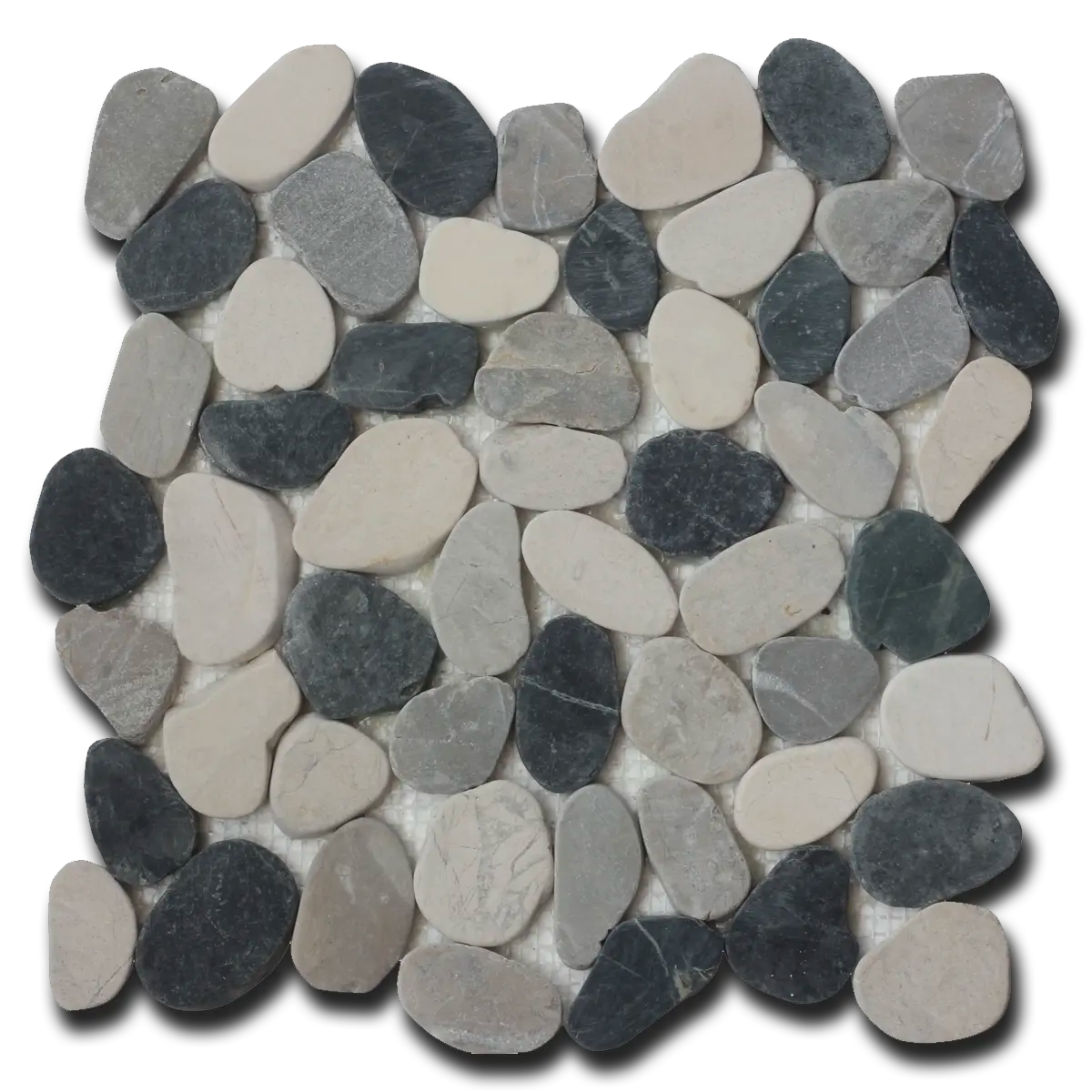 White-Gray-Black Flat Pebble 12" x 12" Mosaic