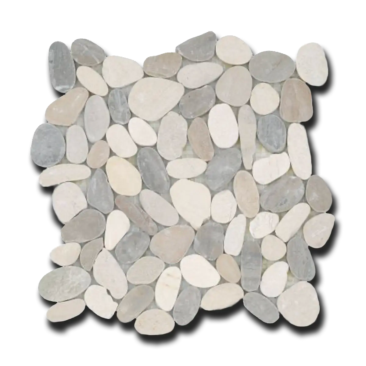 White-Gray-Tan Flat Pebble 12" x 12" Mosaic