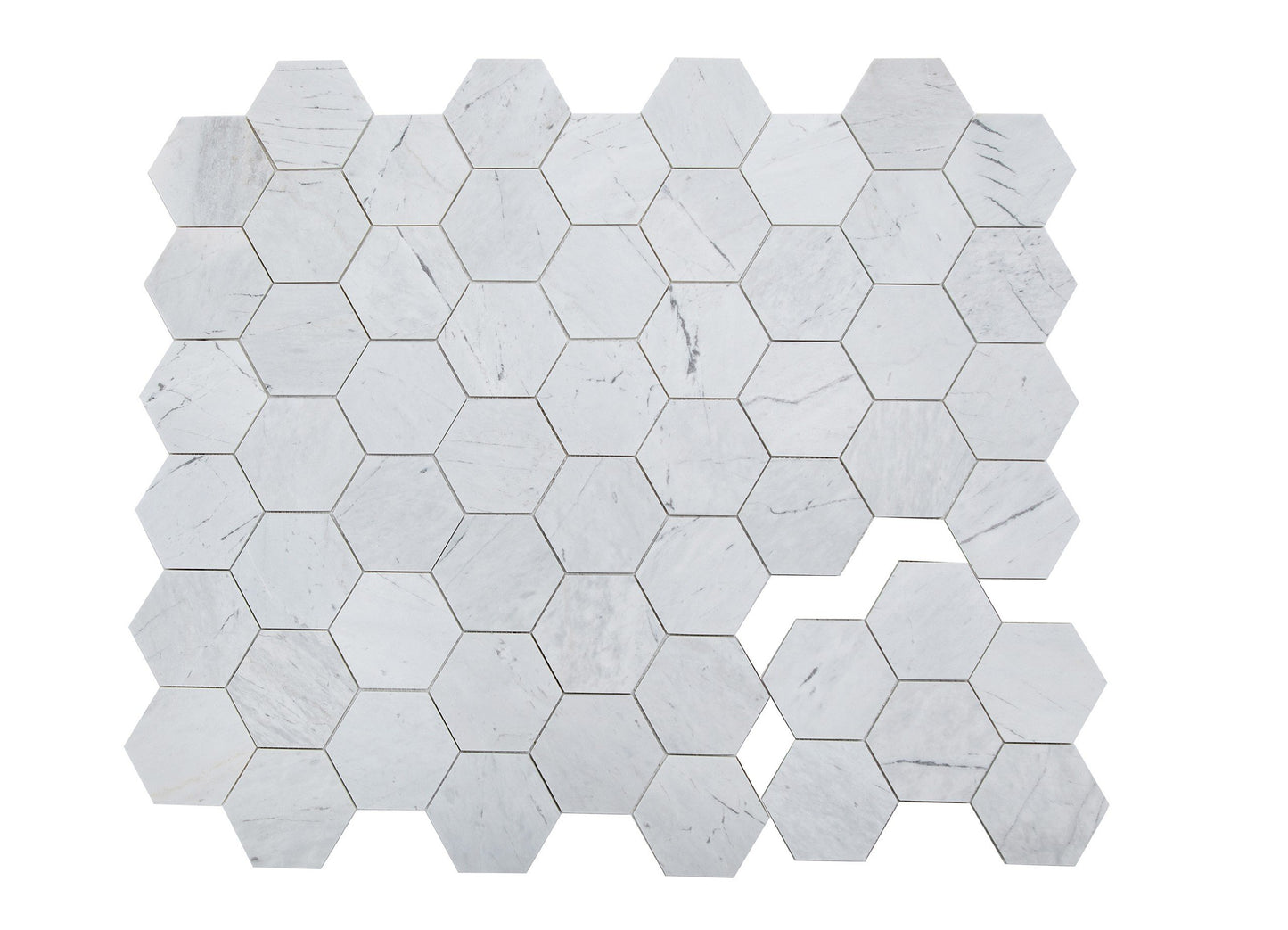 Mosaico de mármol blanco Valentino pulido de 5" x 5" y hexágono de 3/8"