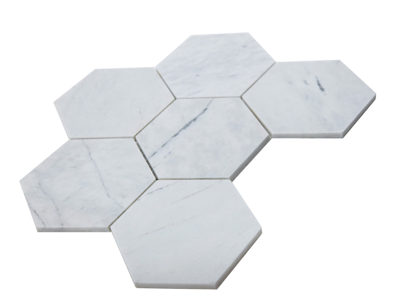 Mosaico de mármol blanco Valentino pulido de 5" x 5" y hexágono de 3/8"