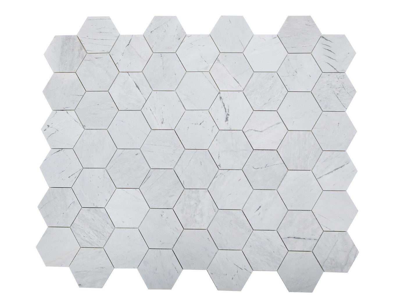 Mosaico de mármol blanco Valentino pulido de 5" x 5" y hexágono de 3/8"