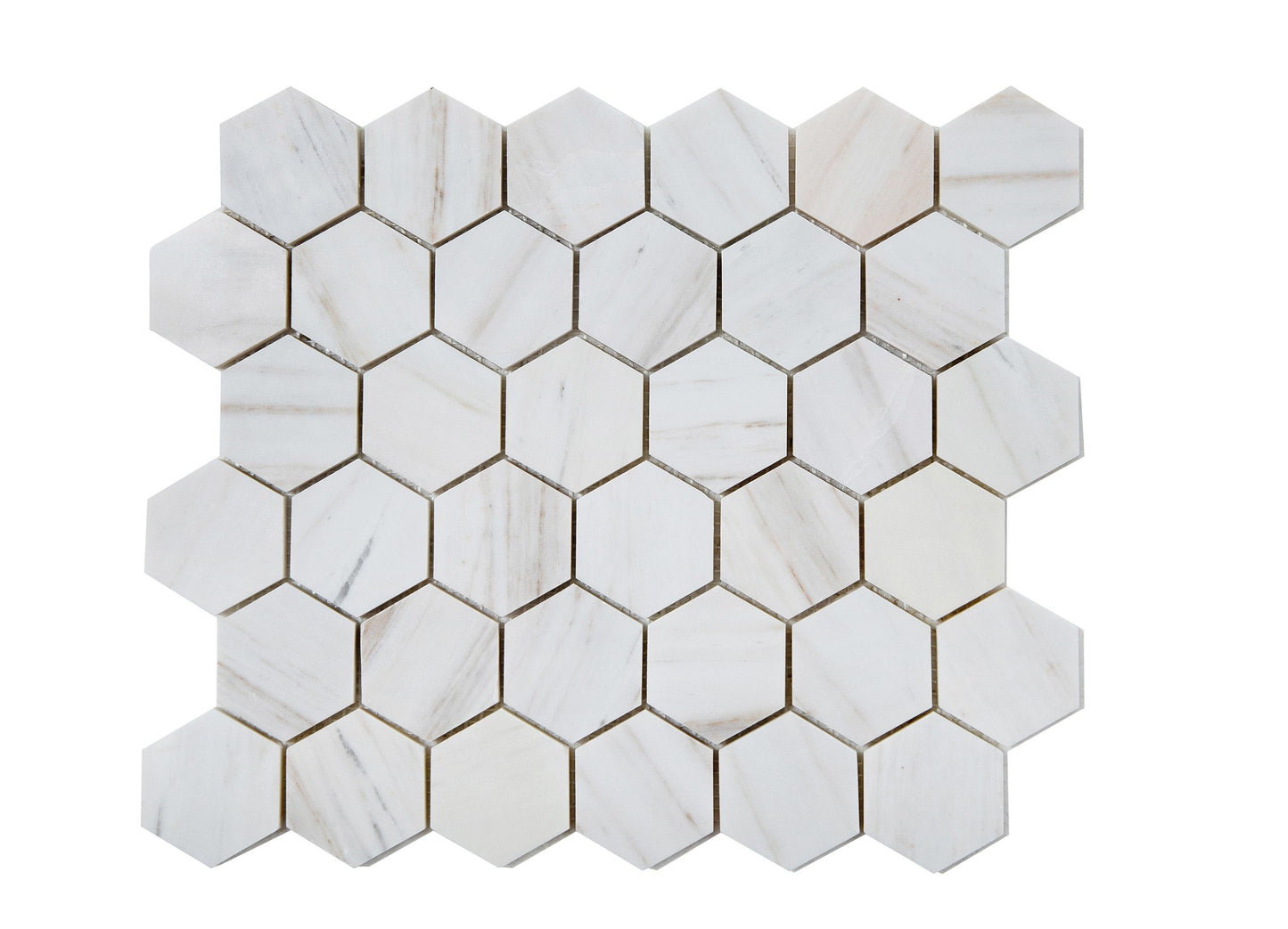 Mosaico de mármol con veta de madera pulida, 2" x 2" 3/8" hexagonal