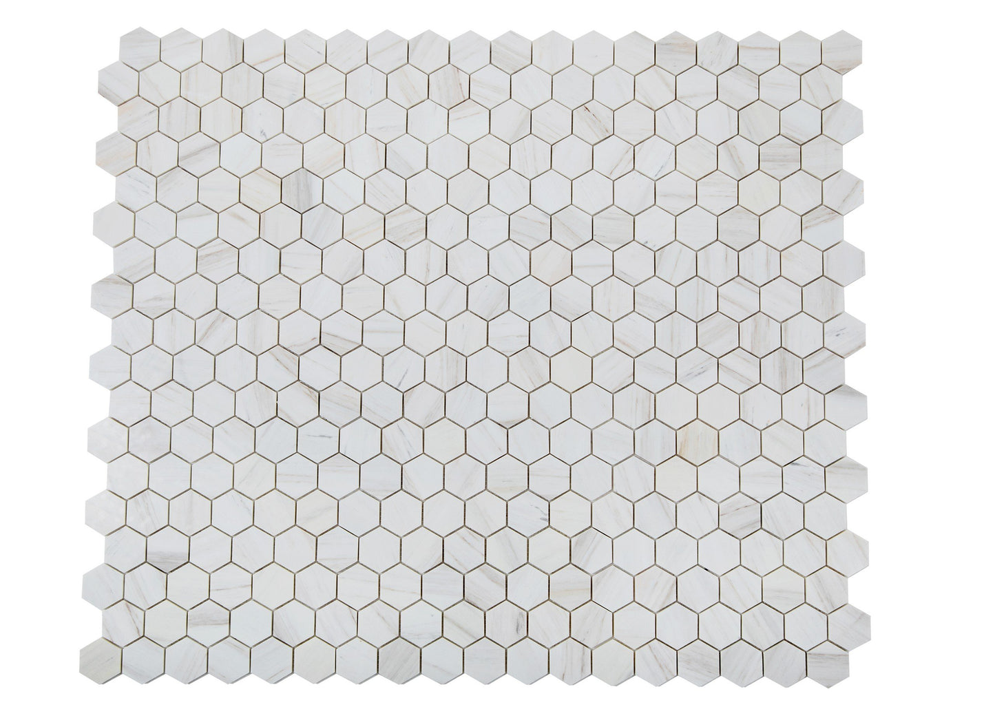 Mosaico de mármol con veta de madera pulida, 2" x 2" 3/8" hexagonal