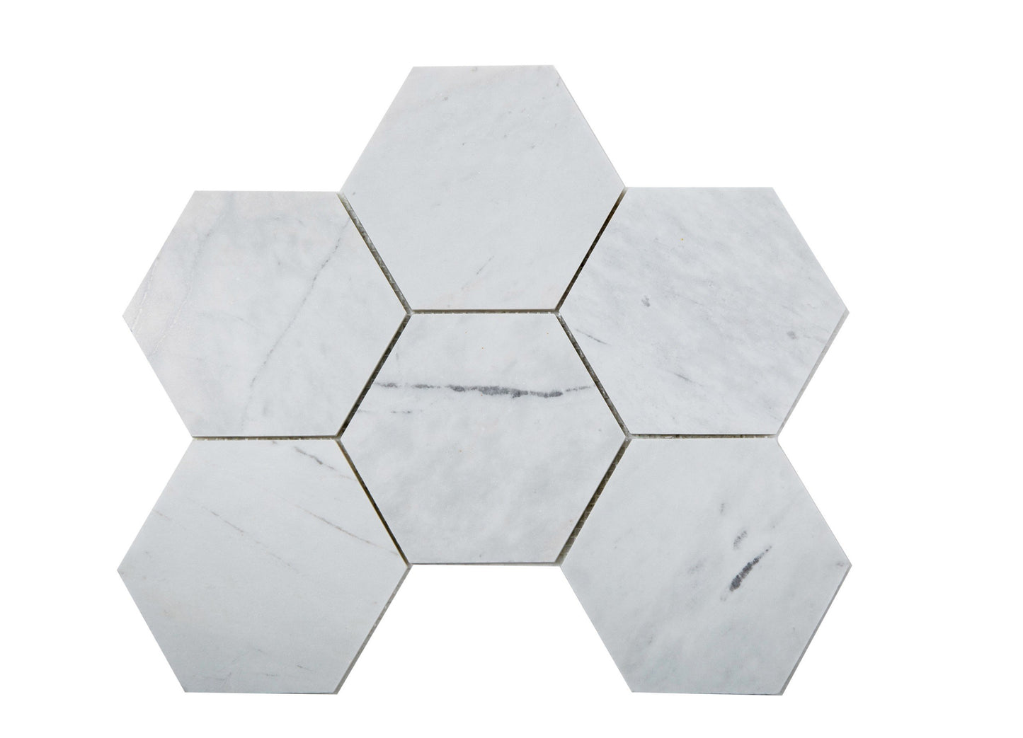 Mosaico de mármol blanco Valentino pulido de 5" x 5" y hexágono de 3/8"
