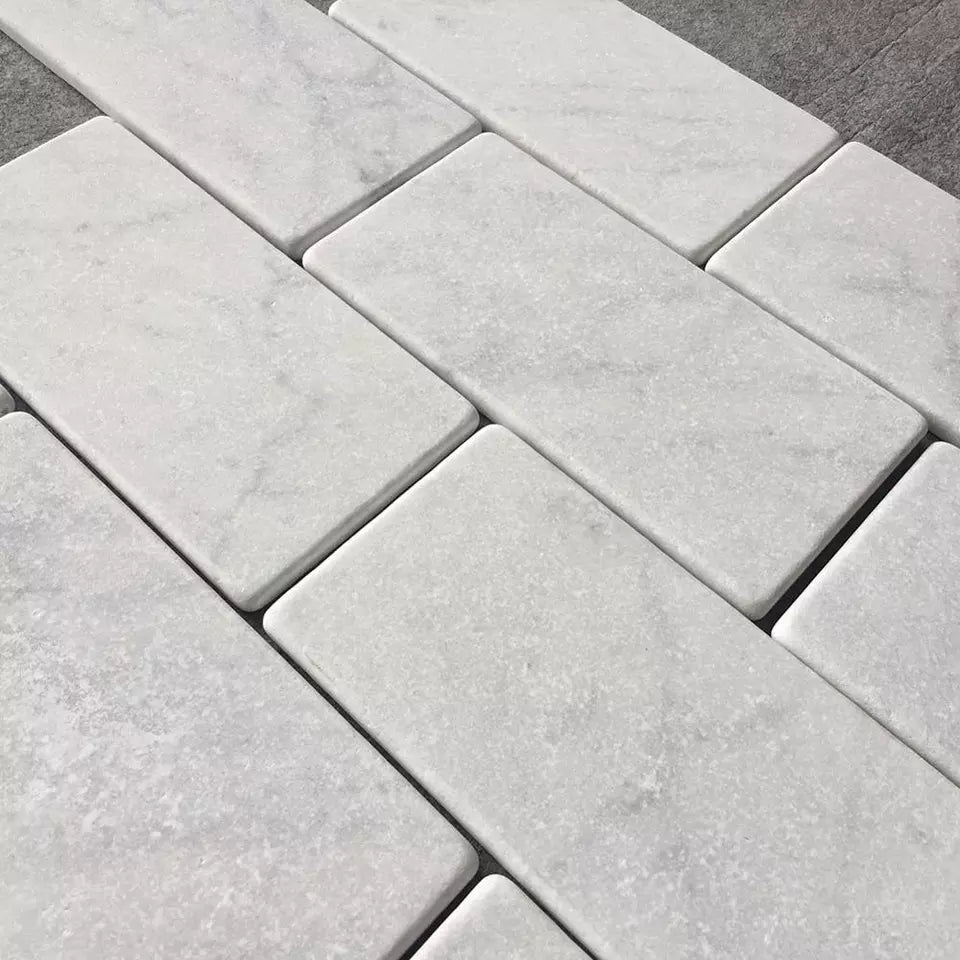 Azulejo de pared y suelo Carrara blanco italiano envejecido de 7,6 x 15,2 cm