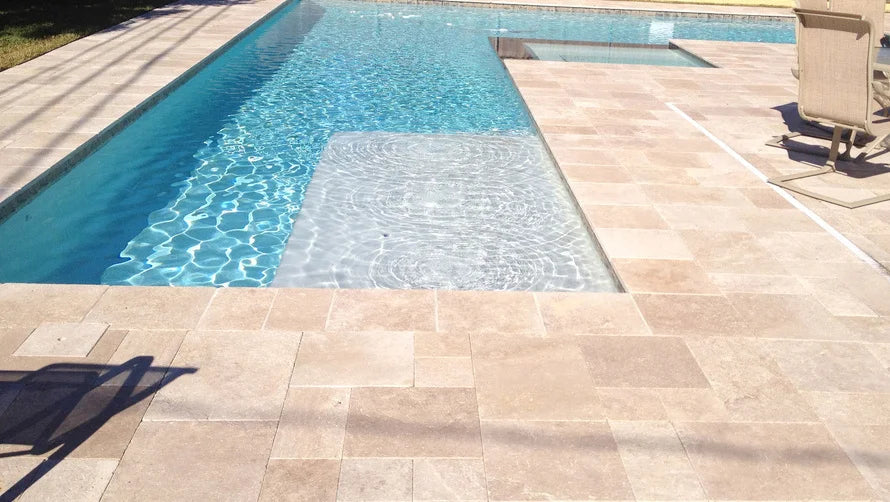 Walnut Travertine Tumbled Exterior Pool Paver Versailles 1.25"
