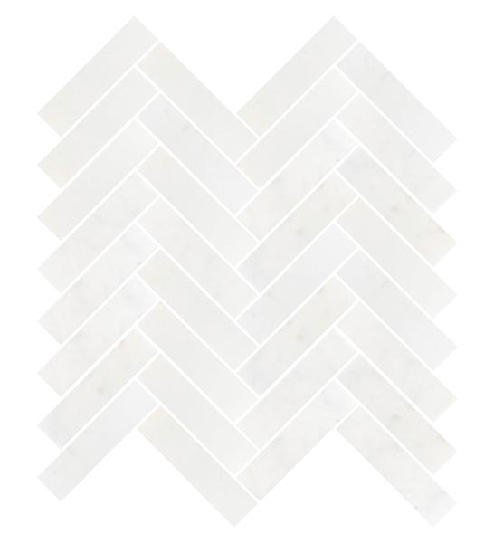 Afyon White Polished Herringbone Mosaic Tile  1"x4"