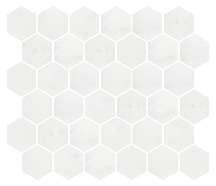 Afyon White Polished Hexagon Mosaic Tile  2"x2"