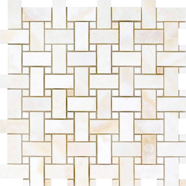Azulejo mosaico de tejido de cesta Bianco Onyx