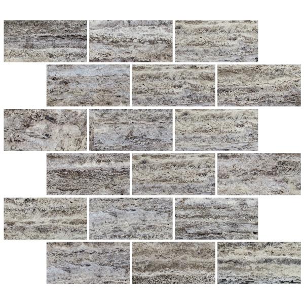 Black Travertine Tumbled Brick Mosaic Wall and Floor Tile 2x4"