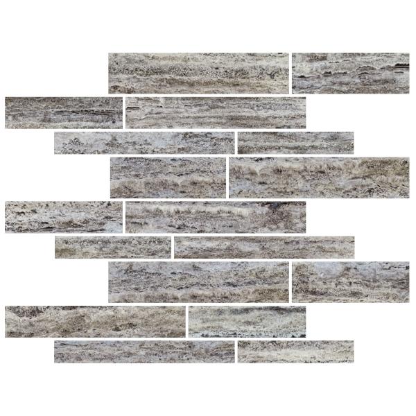 Azulejo de mosaico de tiras aleatorias de travertino negro envejecido