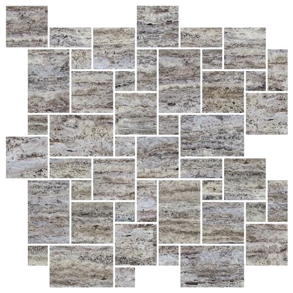 Black Travertine Tumbled Mini Versailles Mosaic Wall and Floor Tile