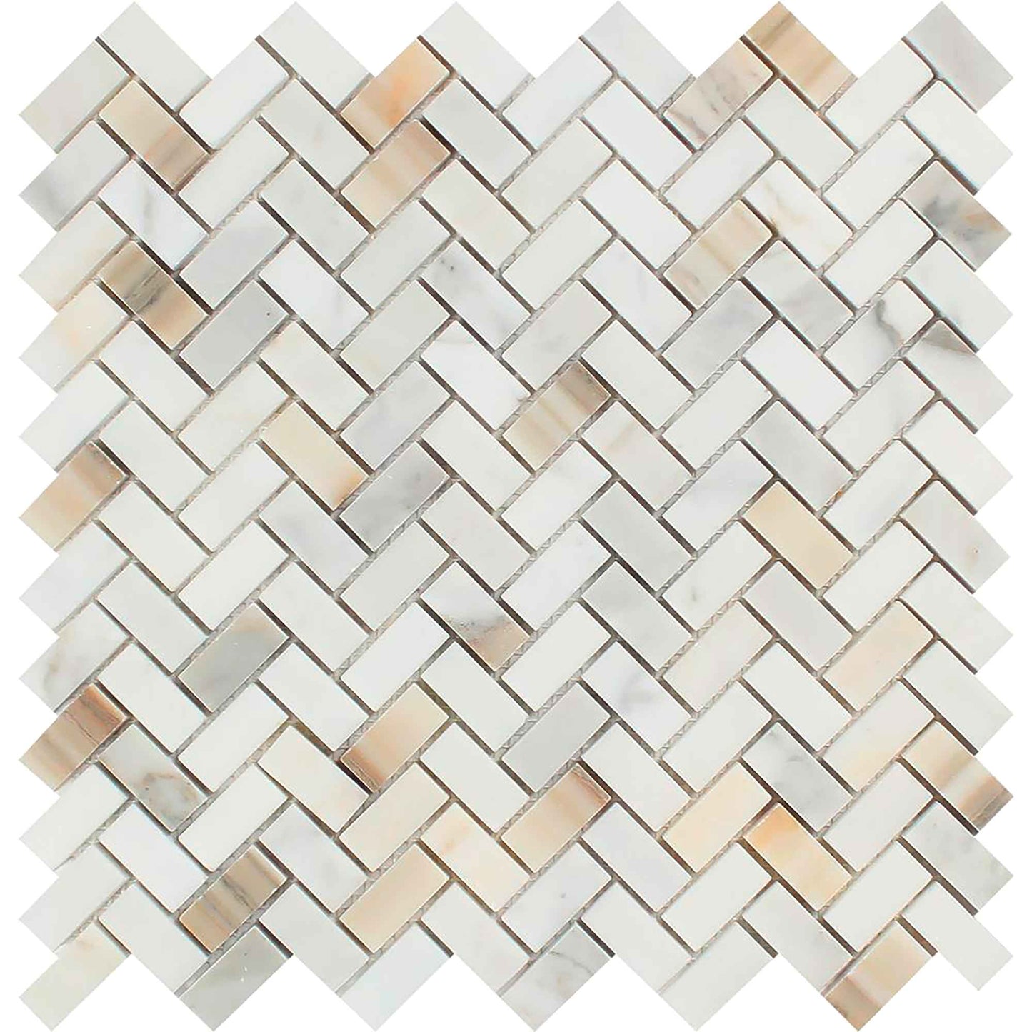 Azulejo de pared con mosaico en espiga Calacatta Gold Mini Herringbone de 5/8 x 1 1/4
