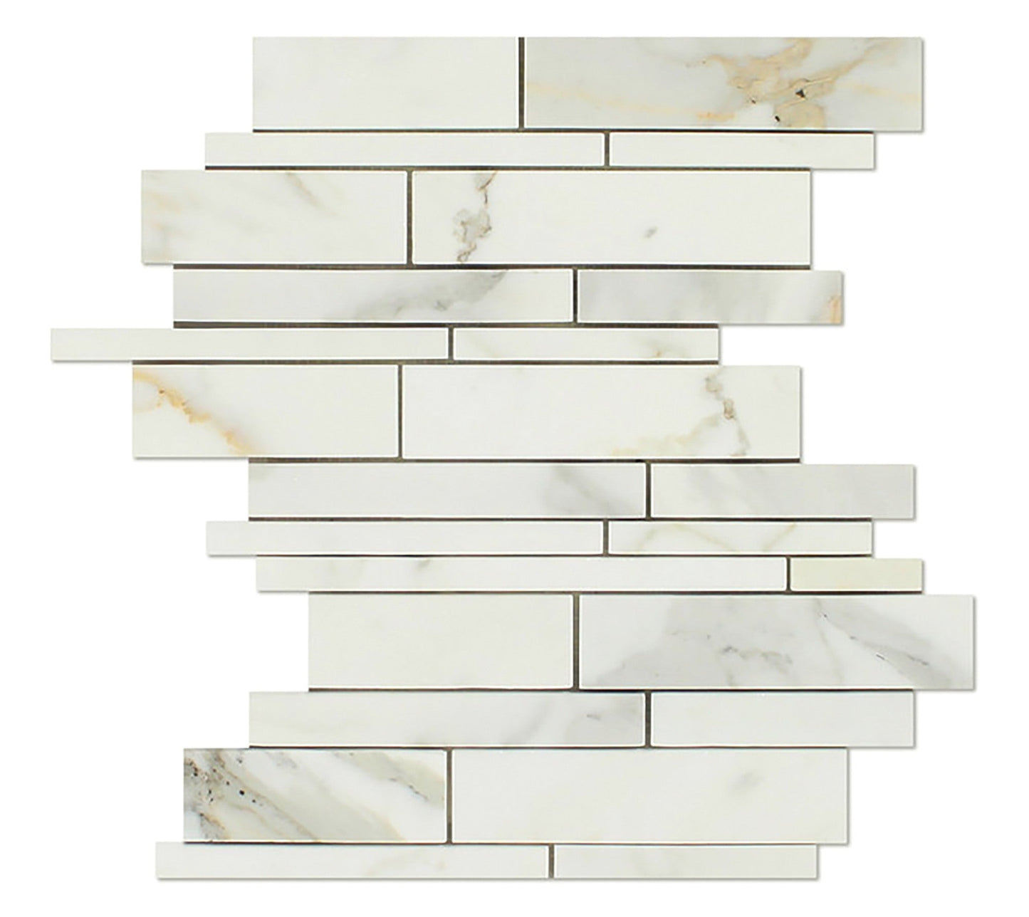 Azulejo de pared con salpicadero de mosaico de tiras aleatorias Calacatta Gold Manhattan