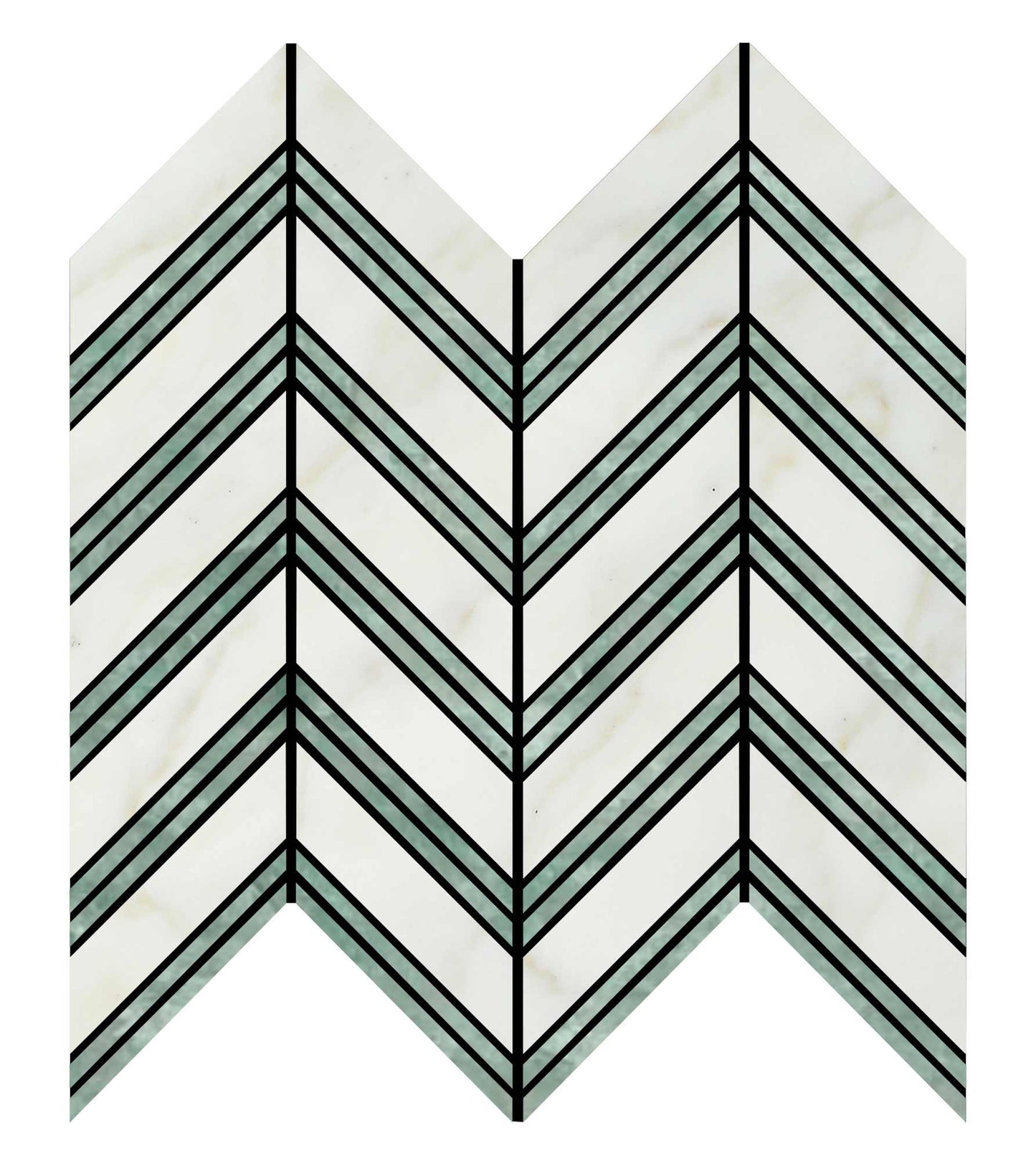 Calacatta Gold w/Ming-Green Chevron Mosaic Backsplash Wall Tile