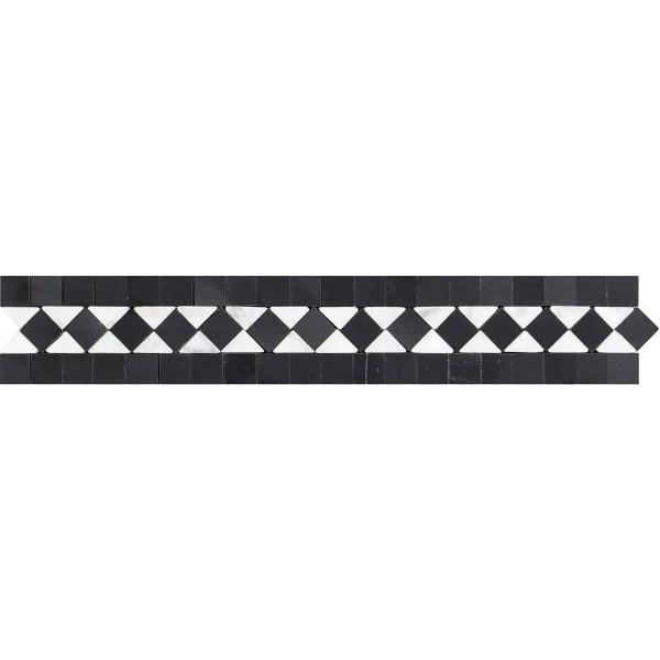 Carrara Italian White BIAS Border Tile with Black   2" x 12"