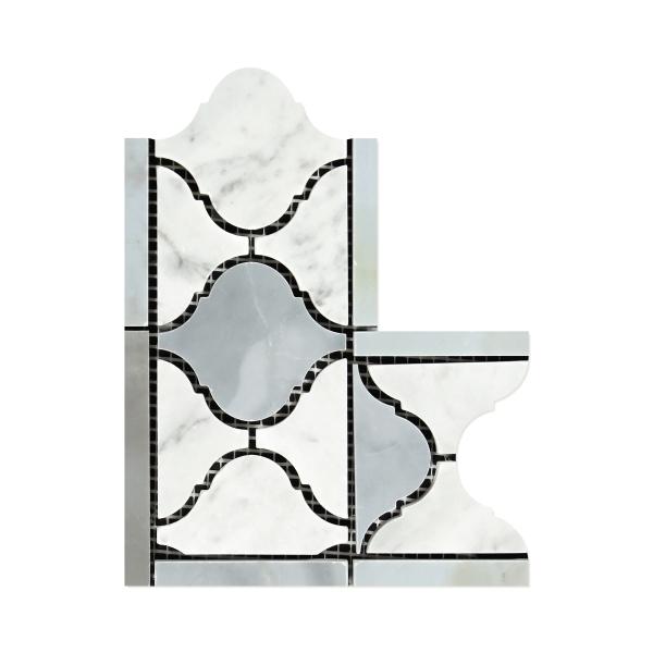 Carrara Italian White Arabesque Lantern with Blue & Grey Corner Border