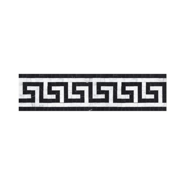 Carrara Italian White Greek Key with Black Border Tile  3 1/2" x 7"