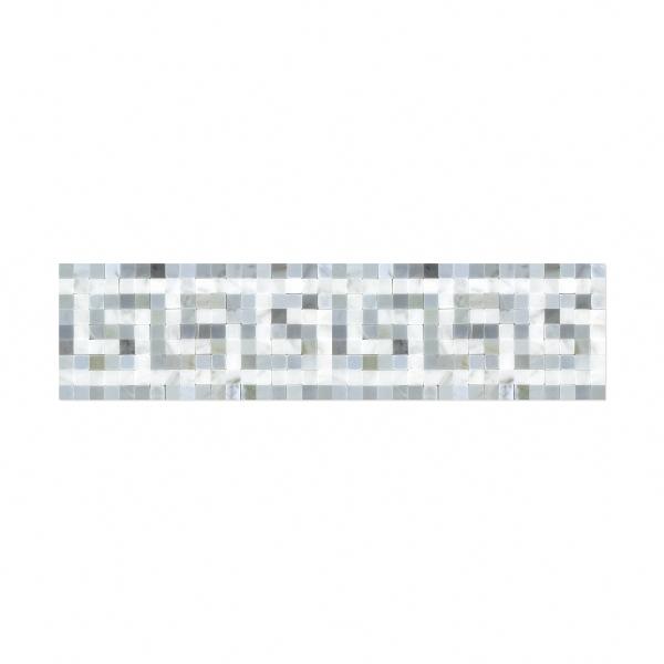 Carrara Italian White Greek Key with Blue & Gray Border Tile 3 1/2" x 7"