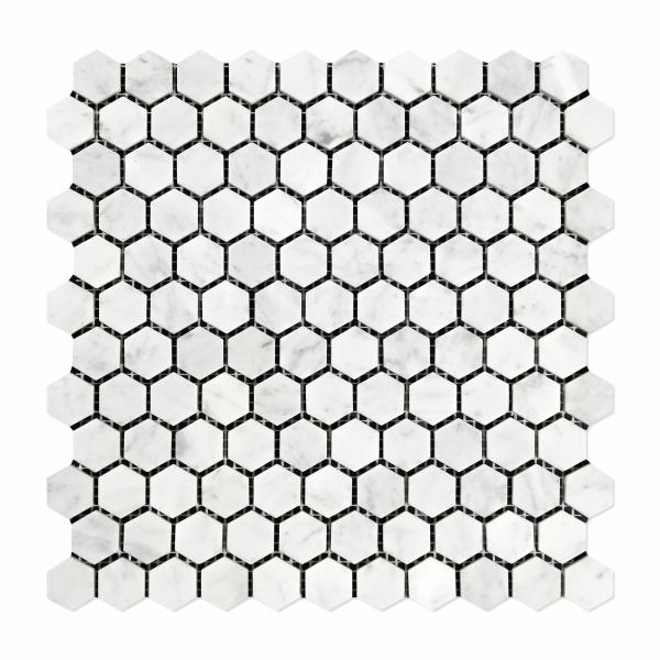 Carrara Italian Hexagon Mosaic Backsplash Wall Tile  1"