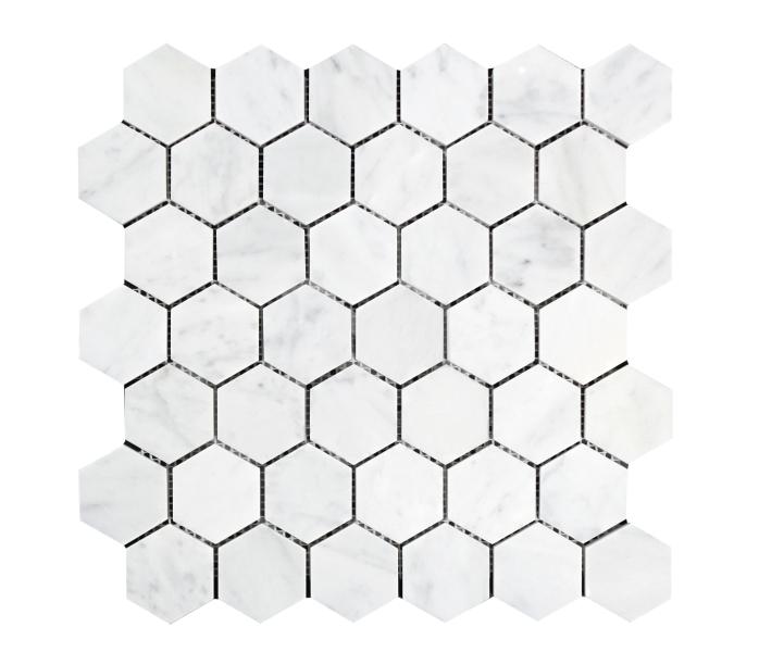 Azulejo de pared con mosaico hexagonal italiano Carrara de 2" para salpicadero