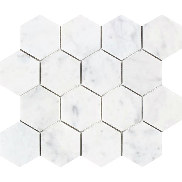 Mosaico hexagonal italiano Carrara para salpicadero y pared de 7,6 cm