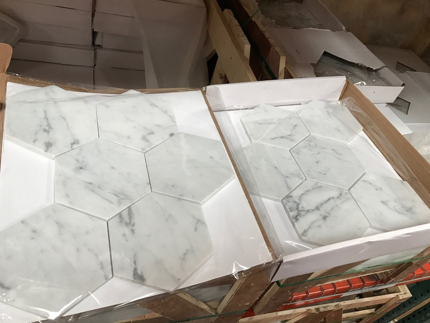 Mosaico hexagonal italiano Carrara para salpicadero y pared (5")