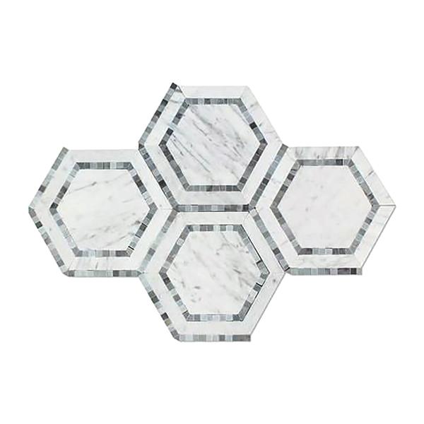 Combinación hexagonal italiana de Carrara con mosaico azul y gris para salpicadero y pared de 5"