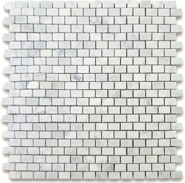 Azulejo de pared con mosaico de miniladrillos Carrara italianos para salpicadero, 16 x 31 mm
