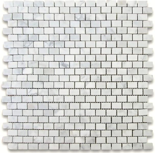 Carrara Italian Mini Brick Mosaic Backsplash Wall Tile 5/8" x 1 1/4"