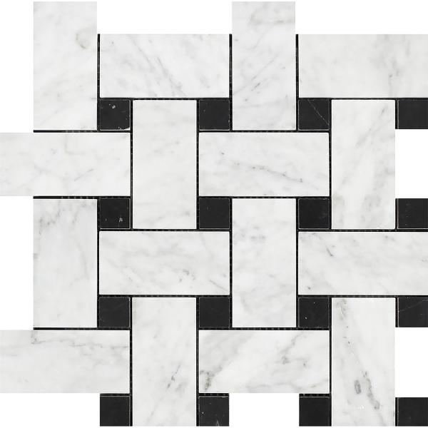 Carrara White (Italian) Marble Basketweave Mosaic