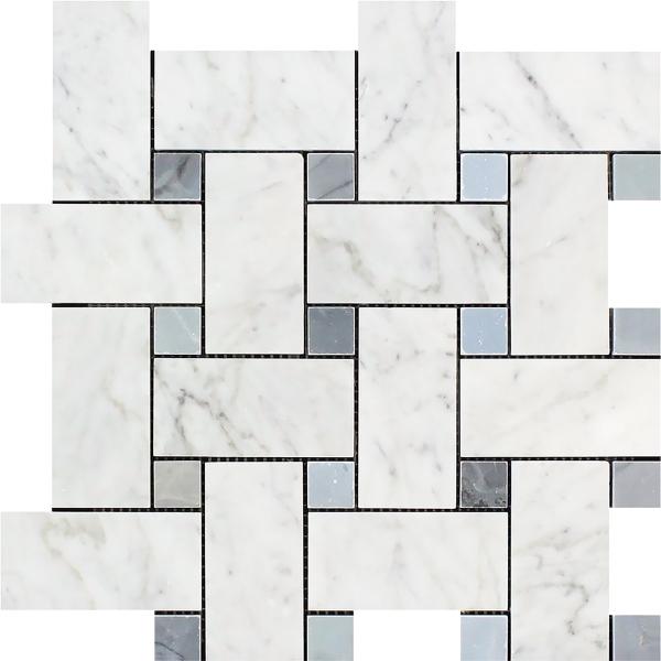 Mosaico de tejido italiano Carrara con puntos azules y grises para salpicadero y pared (grande)