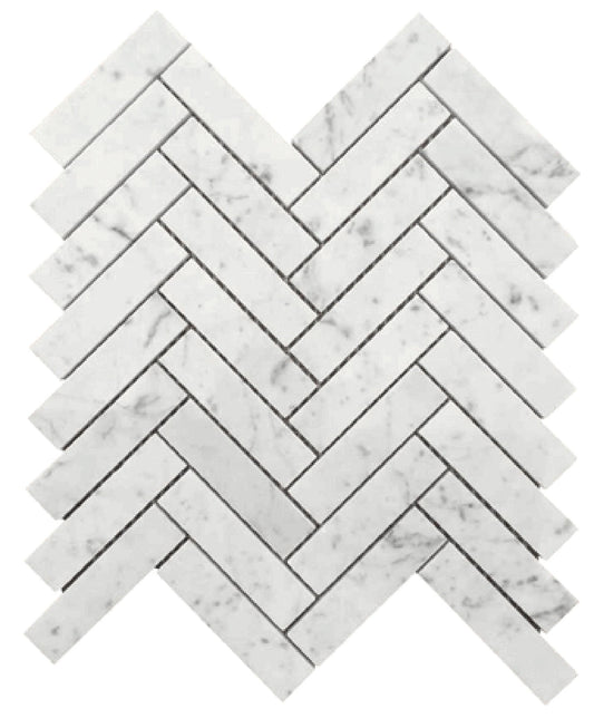 Carrara Italian Herringbone Mosaic Backsplash and Wall Tile  1x4"