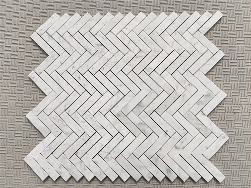 Carrara Italian Herringbone Mosaic Backsplash and Wall Tile  1x4"