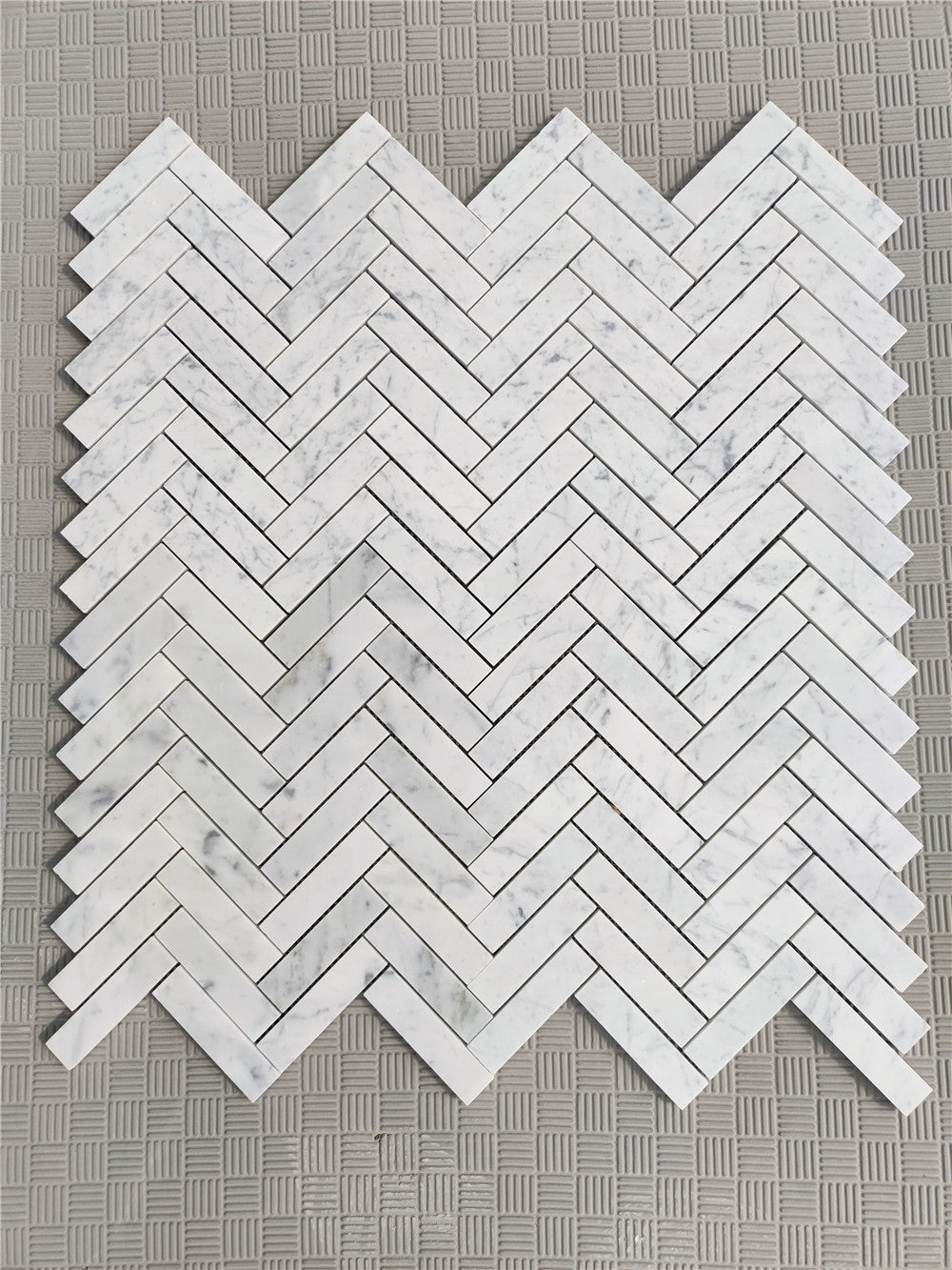 Carrara Italian Herringbone Mosaic Backsplash and Wall Tile  1x4"