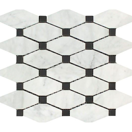 Carrara Italian Long Octagon w/ Black Mosaic Backsplash and Wall Tile