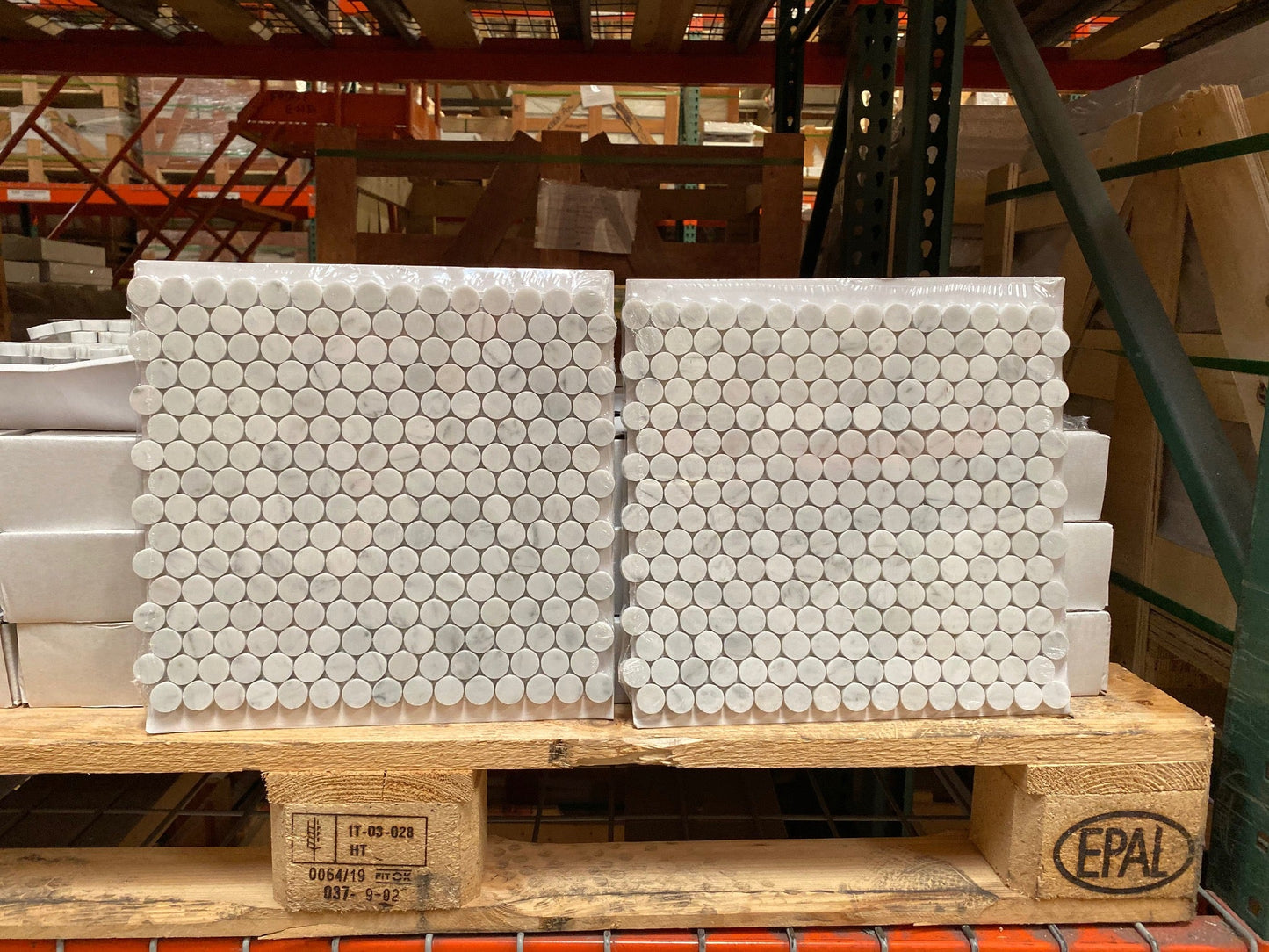 Azulejo de pared con mosaico redondo estilo penique italiano de Carrara para salpicadero