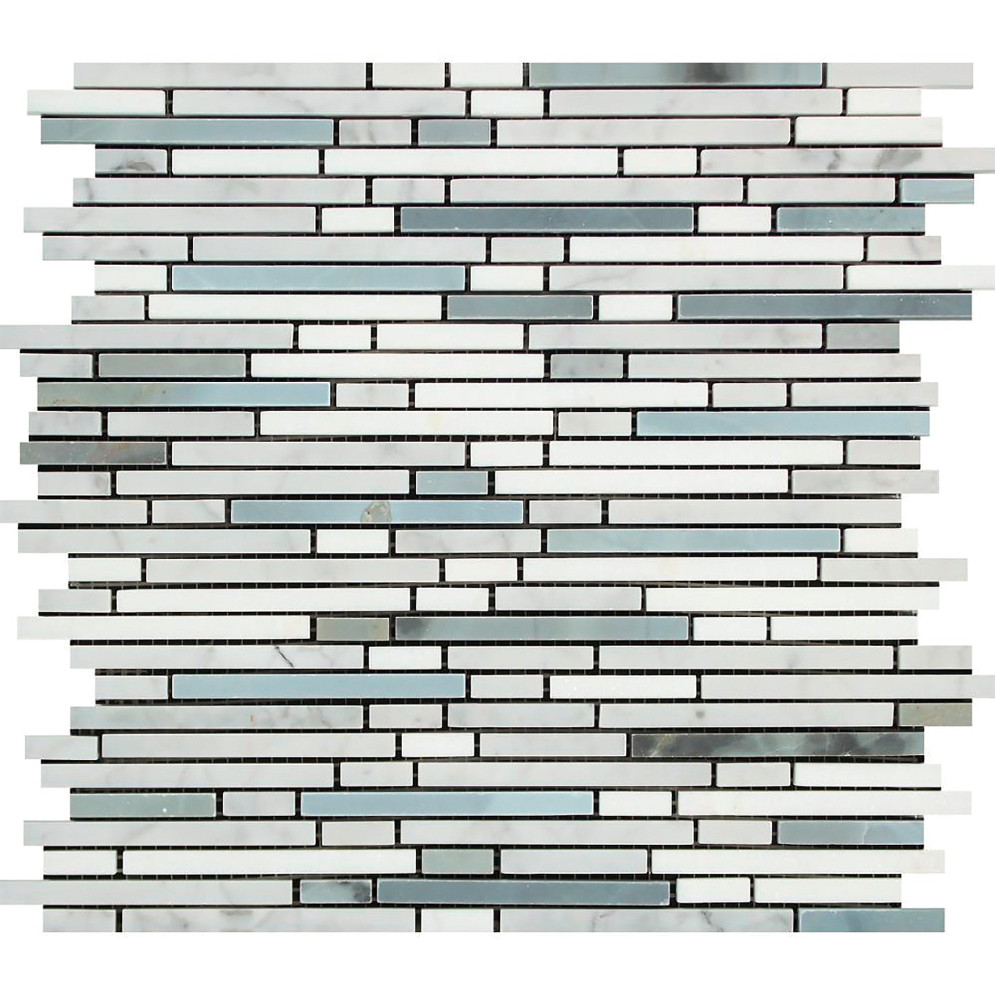 Palitos de bambú italianos de Carrara con mosaico azul y gris para salpicadero y pared