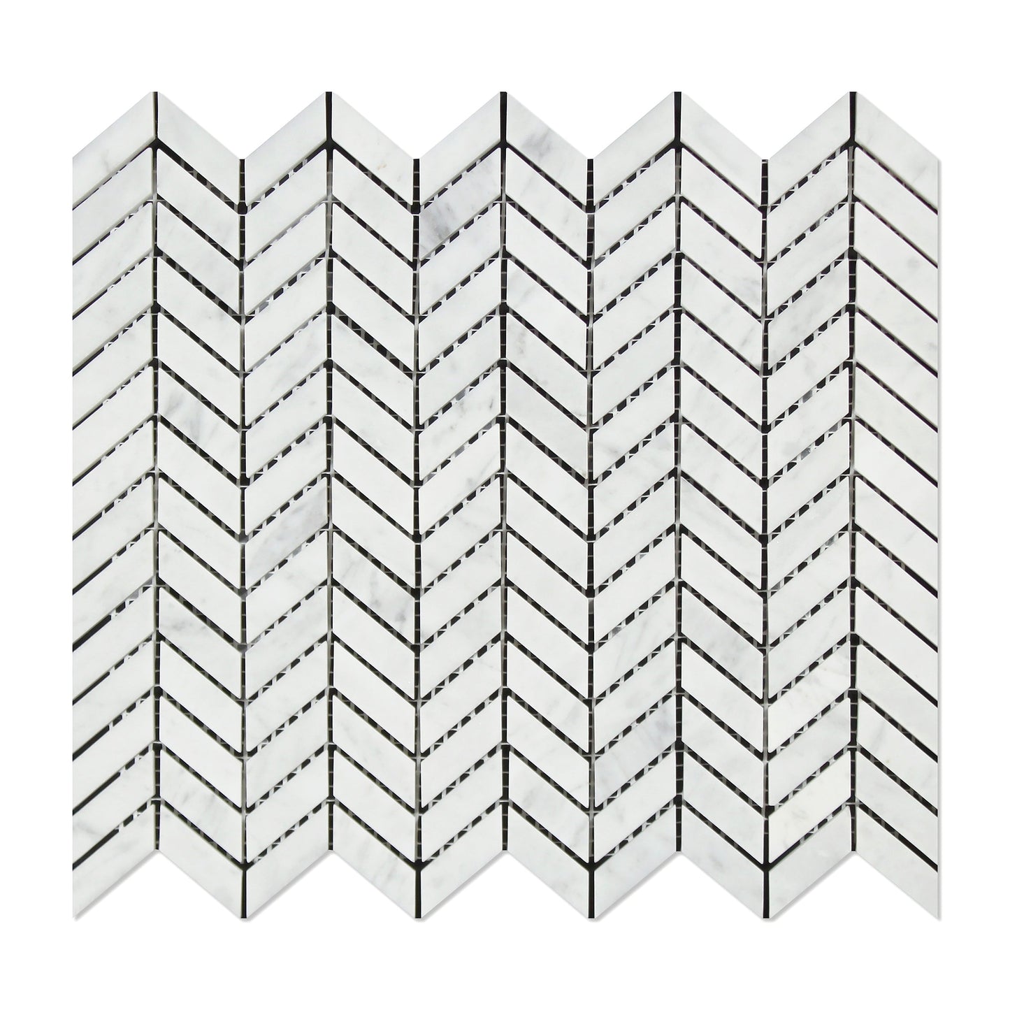 Azulejo de pared y salpicadero de mosaico italiano Mini Chevron de Carrara