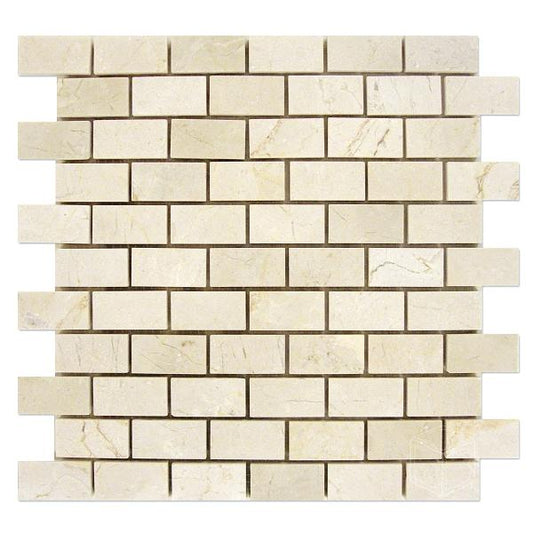 Crema Marfil Polished Marble Brick Mosaic Tile 1x2"