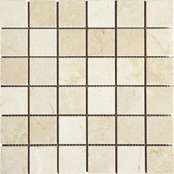 Azulejo de mosaico cuadrado de mármol crema de 2 x 2 pulgadas
