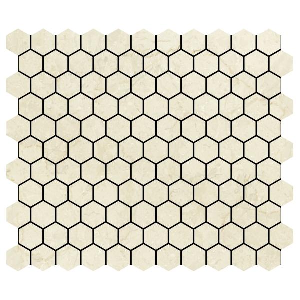 Azulejo de mosaico hexagonal Crema Marfil de 2,5 x 2,5 cm