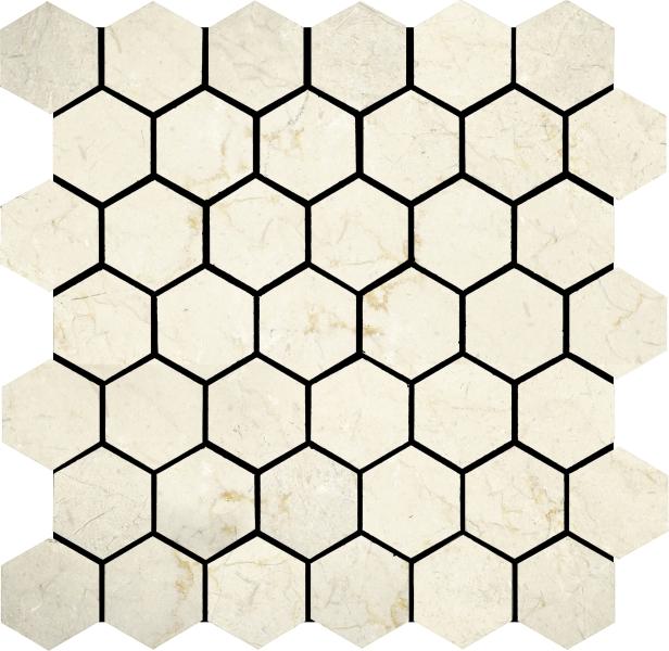 Azulejo Mosaico Hexágono Crema Marfil 2x2"