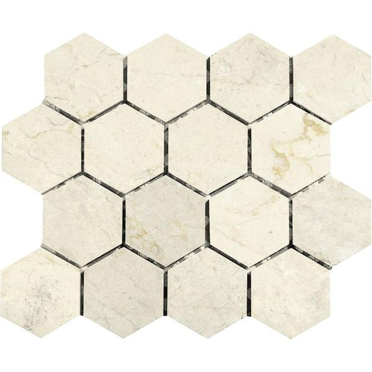 Crema Marfil Hexagon Mosaic Tile 3x3"