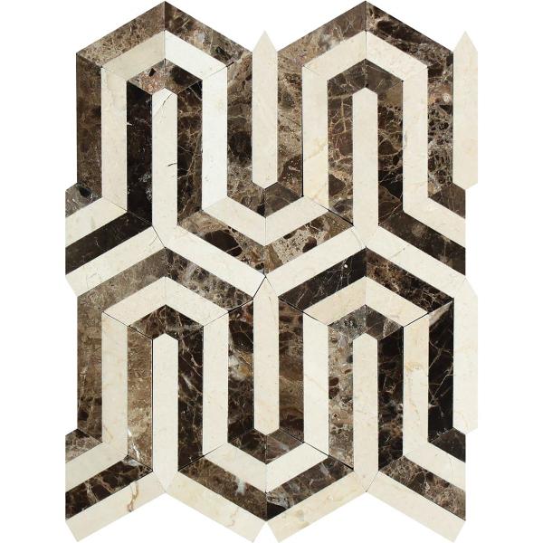 Crema Marfil Polished Berlinetta Design w/ Emperador Dark Mosaic Tile