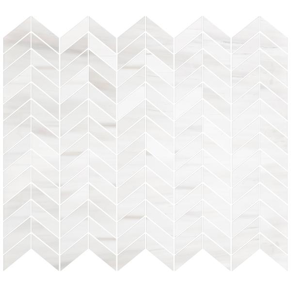 Azulejo de mosaico Chevron Bianco Dolomite de 2,5 x 10 cm