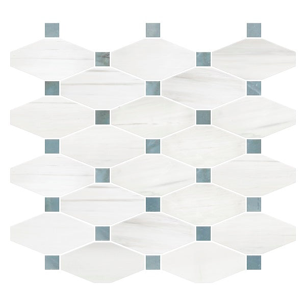 Bianco Dolomite Octave w/Blue - Gray Dots Mosaic Tile